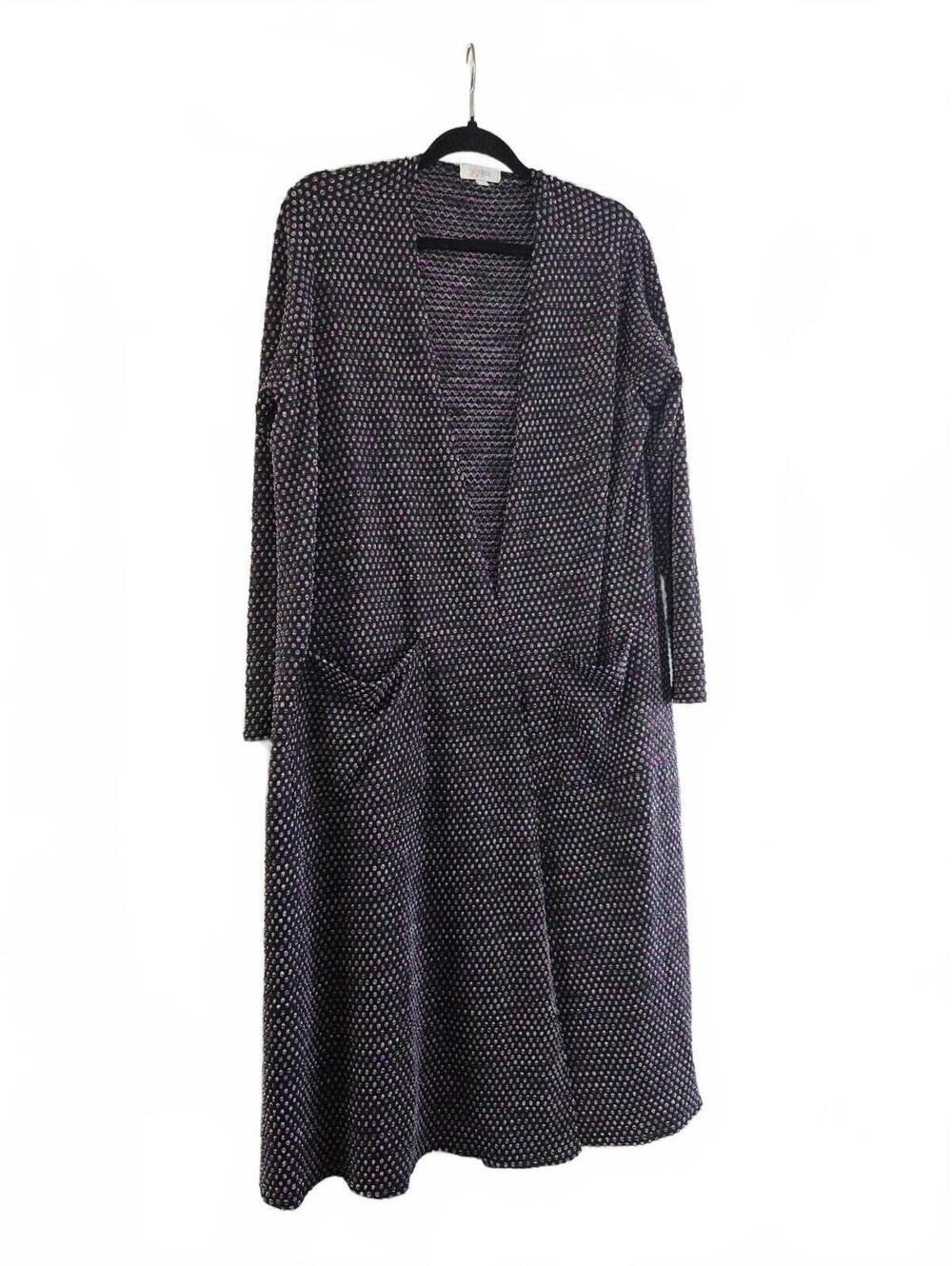 LulaRoe Long Sleeve Open Front Cardigan with Purple Dot Pattern
